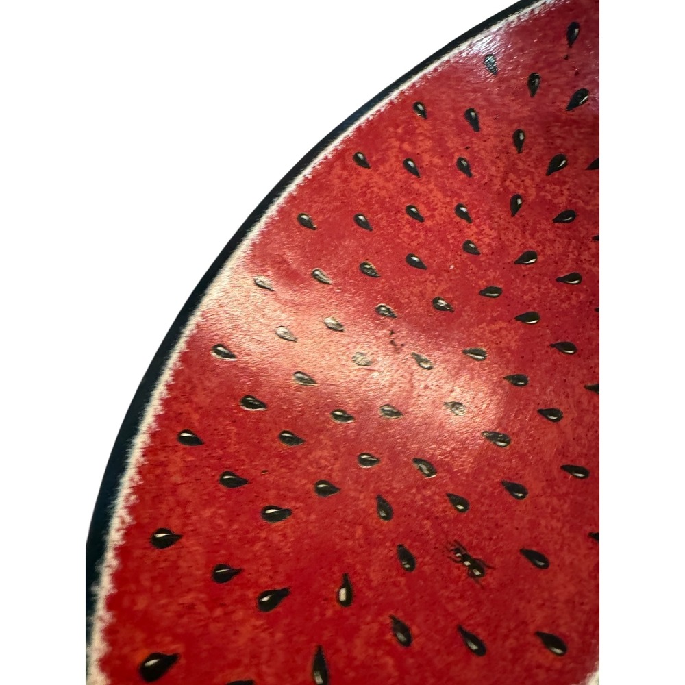 Hand Painted Wooden Watermelon Slice Serving Bowl Red Green Large 14 Inch - Picture 6 of 7